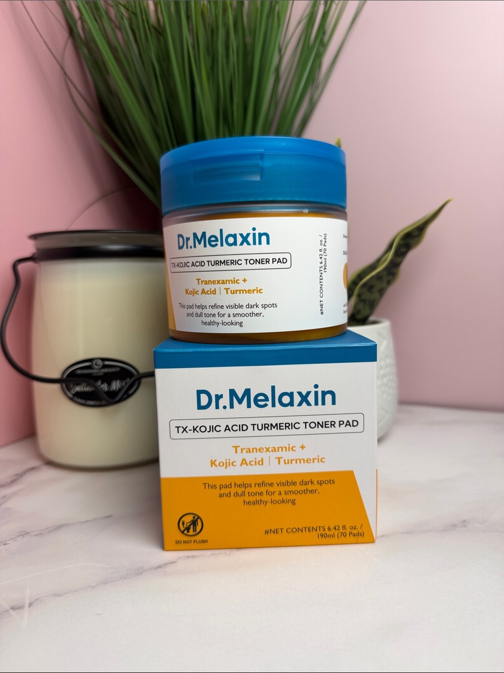 Dr. Melaxin TX-Kojic Acid Turmeric Toner Pads — Blue & Orange Packaging
